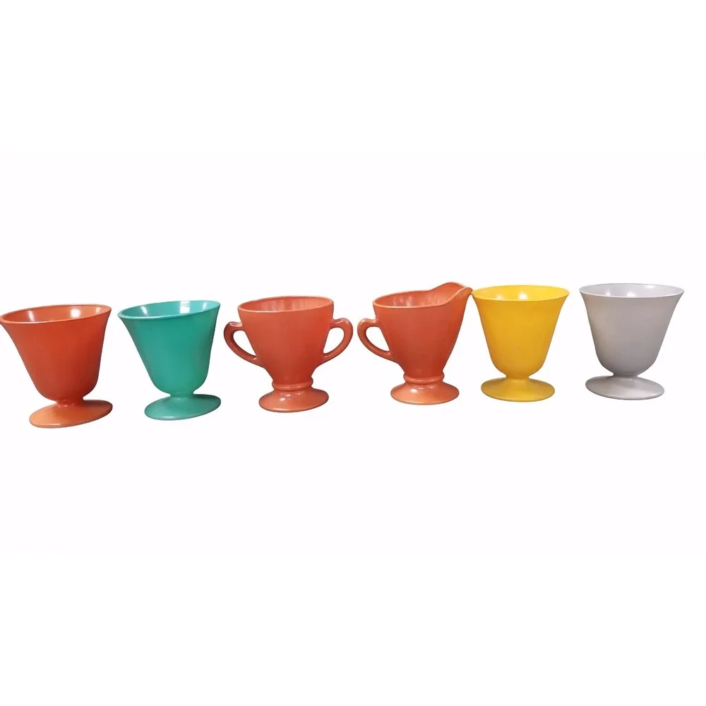 Hazel Atlas Vtg‎ Moderntone Milk Glass Set 6pc Creamer Sugar Cups Multi Color